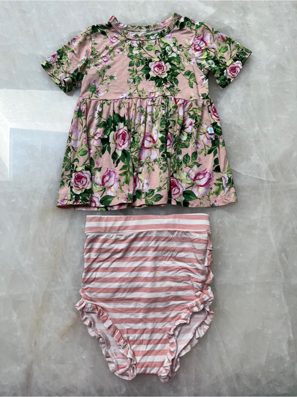 Posh Peanut Pink Floral Top with Pink & White Striped Bloomers